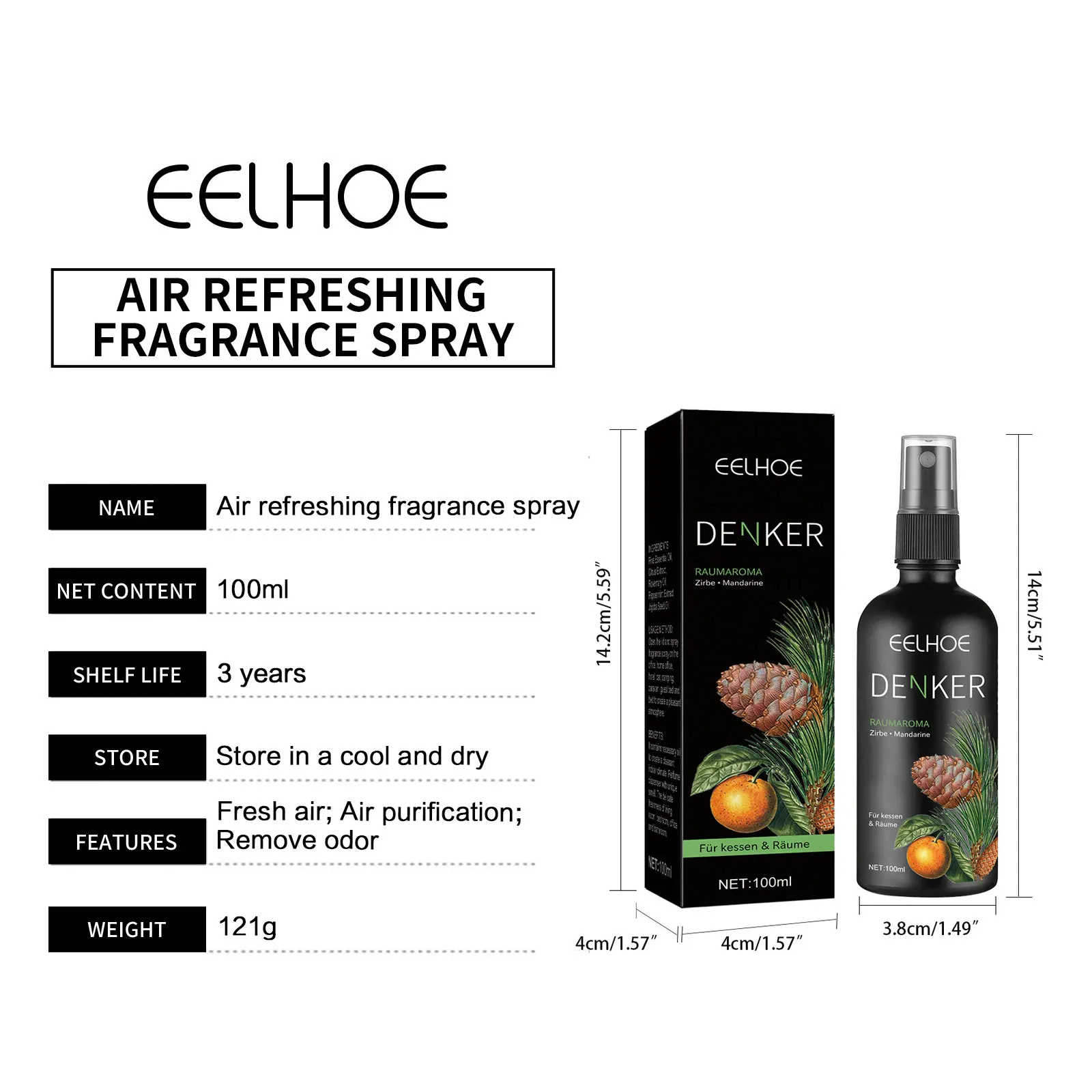 Eelhoe 100ml Air Freshener Mist Aromatherapy Home Fragrance Remove Odor Long Lasting Scent Indoor Bedroom Air Refreshing Spray