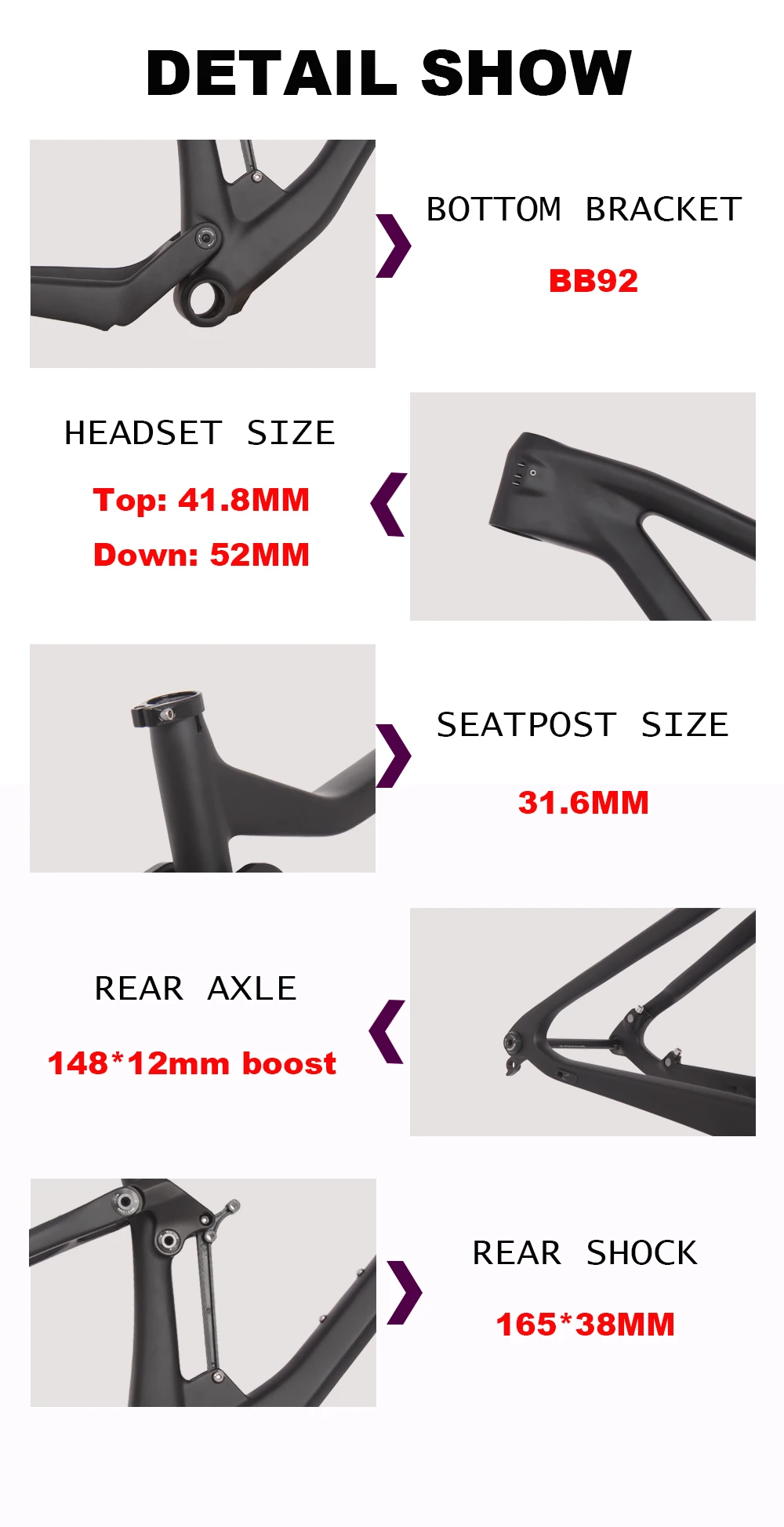 Carbon MTB Suspenion Boost 148 Fahrradrahmen XC Carbon Mountain Frameset Fahrrad Vollfederung DPD Fahrradteile – Detail 6