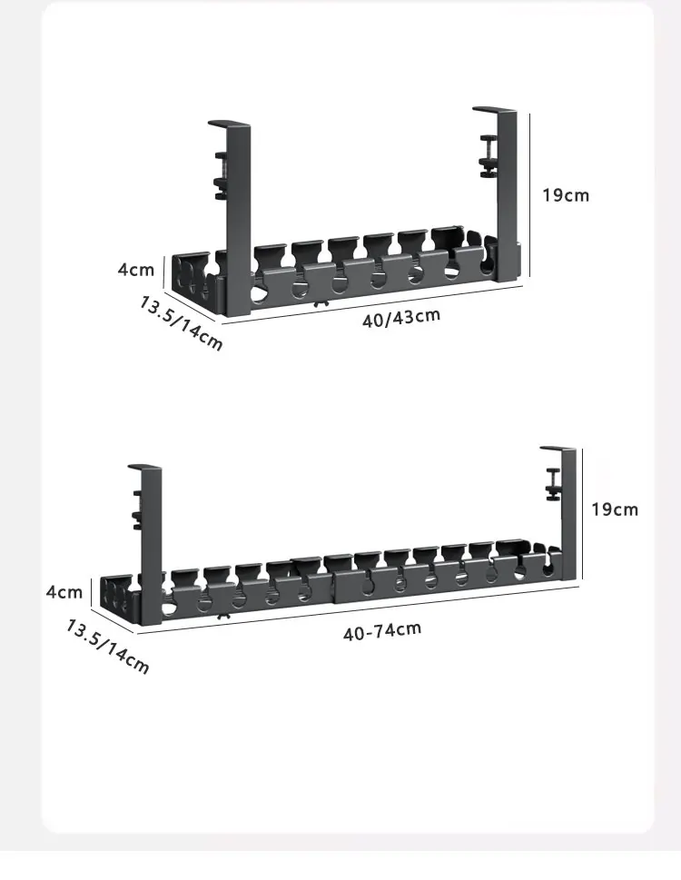 Under Desk Cable Management Tray Extendable Sturdy Steel Cord Hider Raceway Metal Power Strip Cord Holder Storage