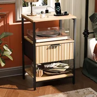 Black Nightstands Set of 2 with Fabric Drawers, Fluted Nightstands with Charging Station, Night Stand Set of 2, Small Bedside Ta 4