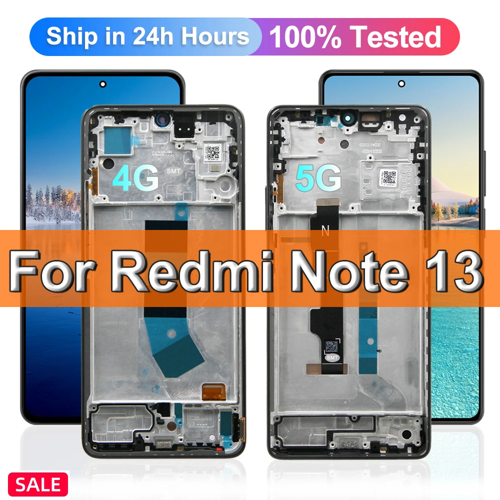 

Amoled экран 6,67 дюйма для Note13, для Xiaomi Redmi Note 13 5G, ЖК-дисплей 2312DRAABG, сенсорный дигитайзер для Redmi Note 13 4G с рамкой