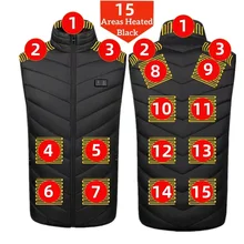  15/9 Places Heated Vest Men Women Usb Heated Jacket Heating Vest Thermal Clothing Hunting Vest Winter Heating Jacket BlackS-6XL 