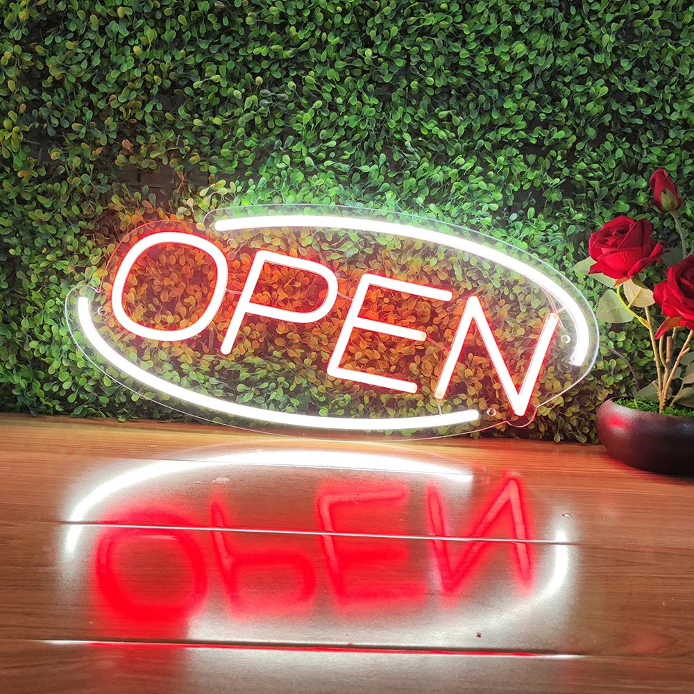 Neon Open Sign For Business Dimmable Oval Shaped LED Tube Open Neon Sign Deal For Restaurant Bar Salon And Shop Store Decoration