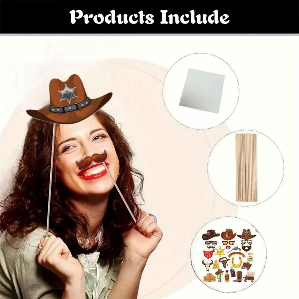 Party Photo Props 25pcs Western Cowboy Photo Booth Props Paper Cowboy Style Suitable for Party Atmosphere