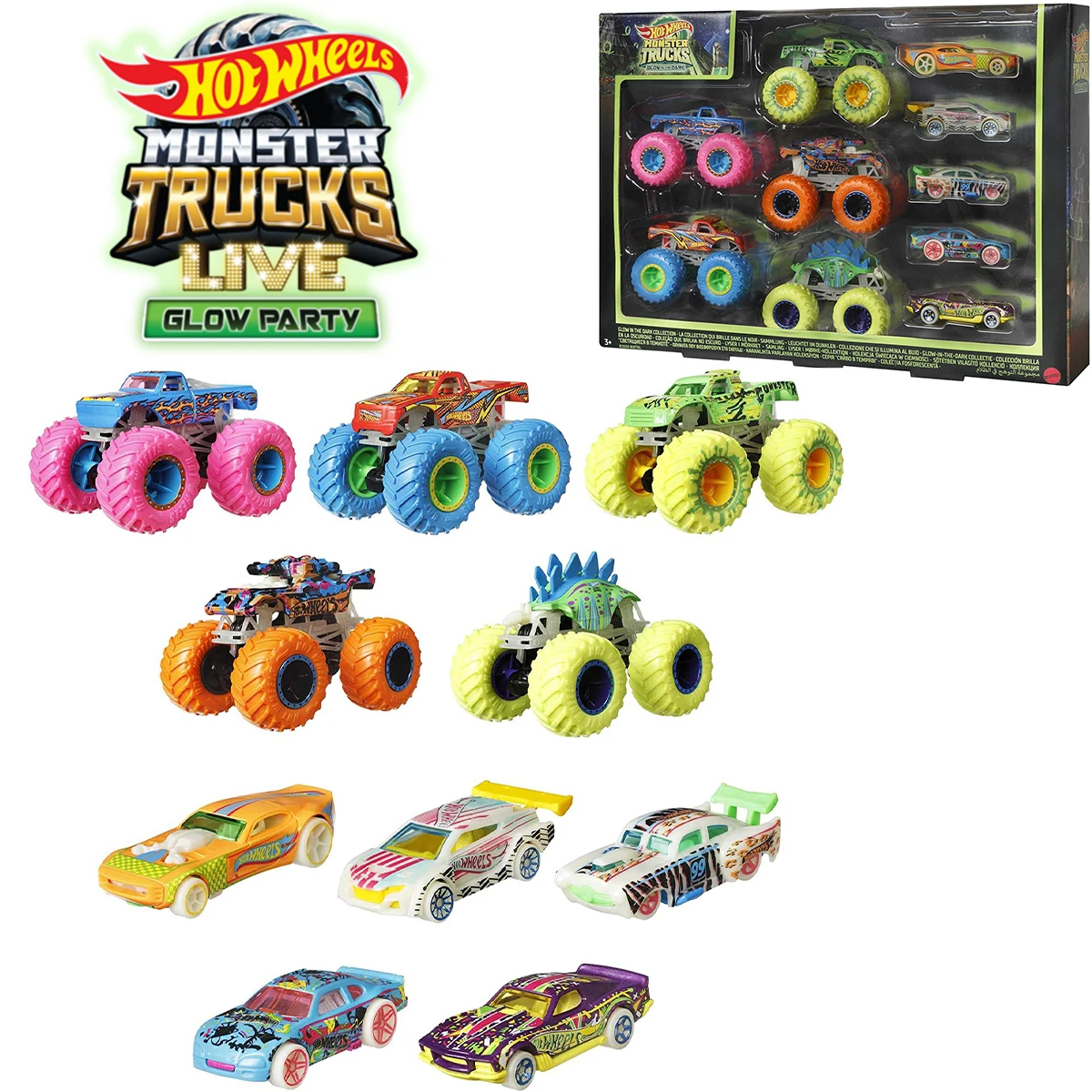  Hot Wheels Monster Trucks Glow in the Dark Multipack with 10  Toy Vehicles: 5 Monster Trucks & 5 1:64 Scale Cars, Collectible Toy for  Kids Ages 4 to 8 Years Old, Medium : Everything Else