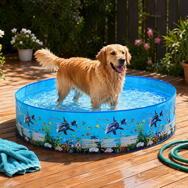 Piscine pliable pour animaux de compagnie, piscine ronde en PVC pour chien, piscine portable pour l'extérieur, pour la cour, le jardin, les jeux aquatiques d'été 1