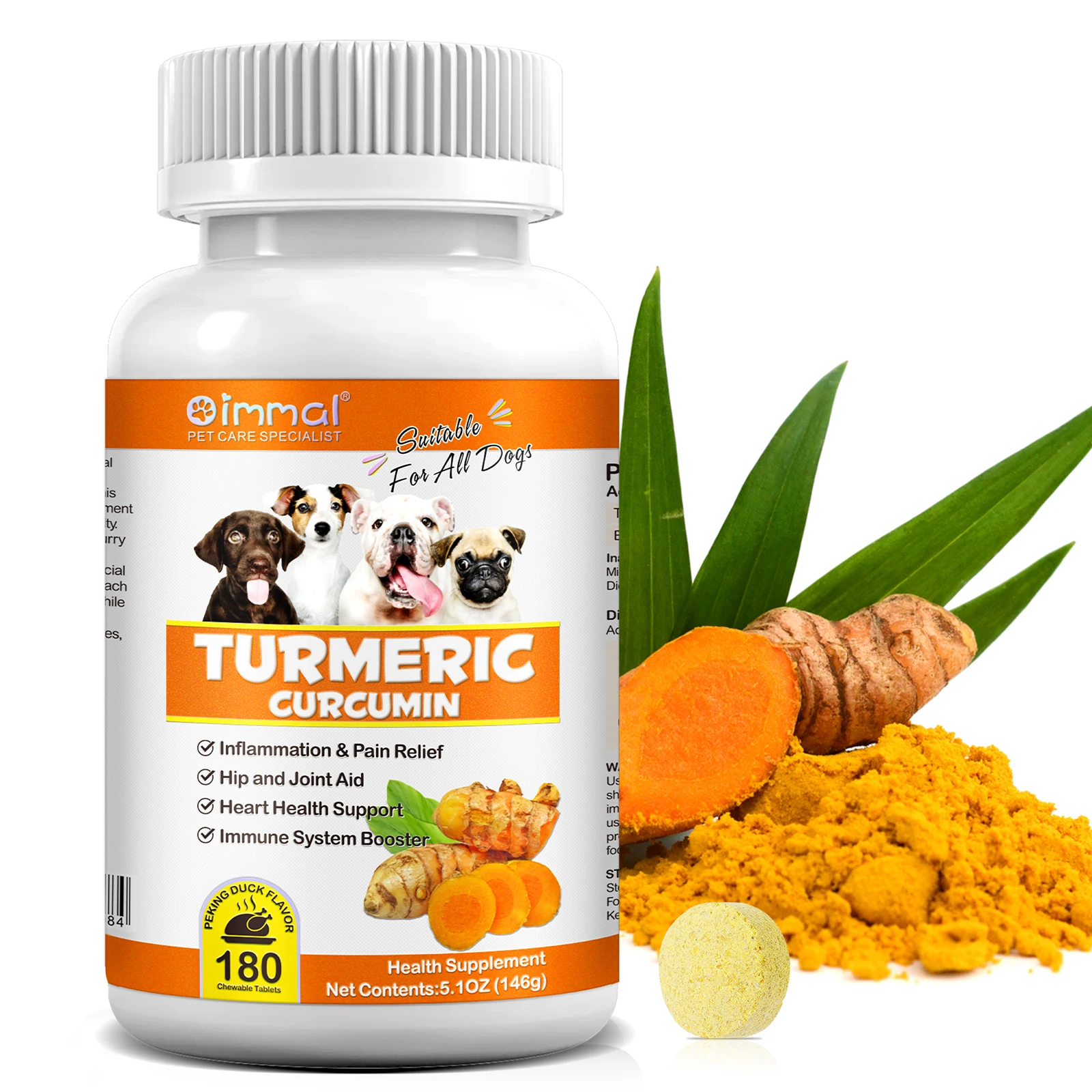 Pet Nutrition Supplement Pet Multivitamin Supplements Turmeric Curcumin 180 Chewable Tablets For Dogs Aid Joints and HIPS Heart Health Support Inflammation & Pain Relief