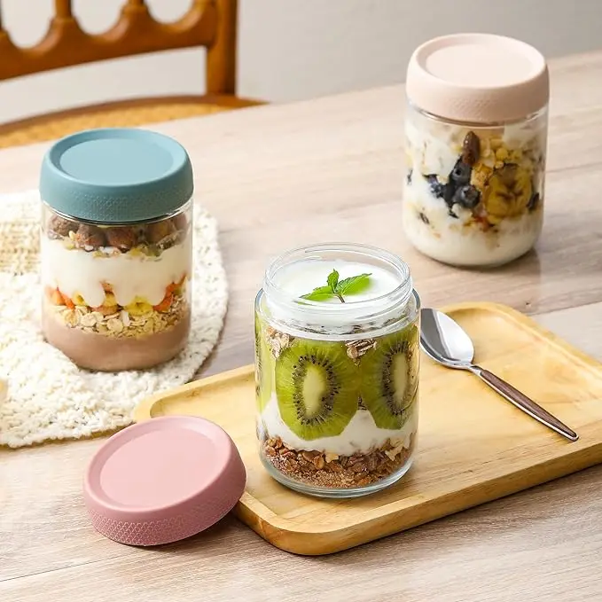 6-Pack 16 oz Overnight Oats Containers with Lids, Glass Jars with Airtight Lids, Wide Mouth Mason Salad Jars, Ideal for Snacks, 6