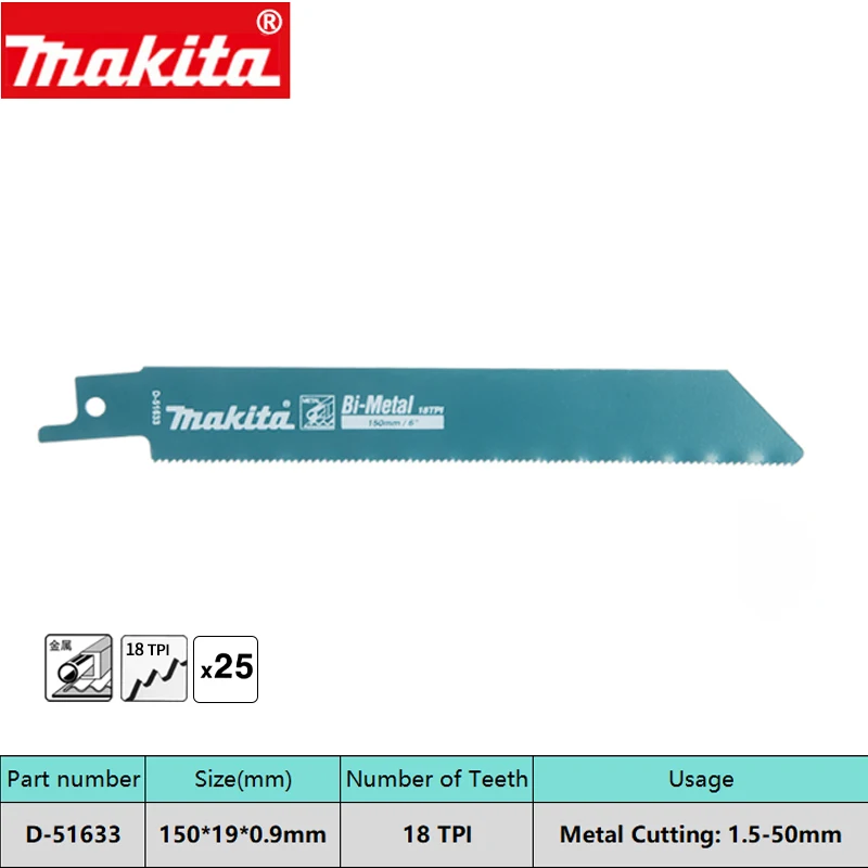 Reciprocating Saw Blades 2pcs Makita Metal Long Lasting Bi-Metal HSS Teeth Bonded to HCS Body for Iron Alloy Steel
