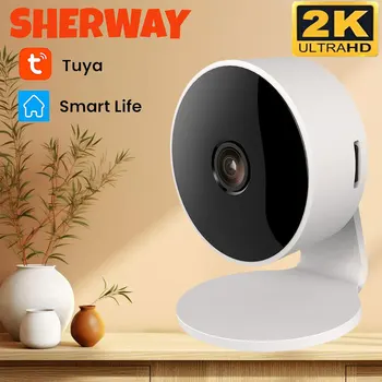 Mini cámara de vigilancia de seguridad IP inalámbrica para interiores, 2K, 4MP, Tuya, WiFi, visión nocturna IR, detección IA, Monitor para mascotas y bebés en casa 1