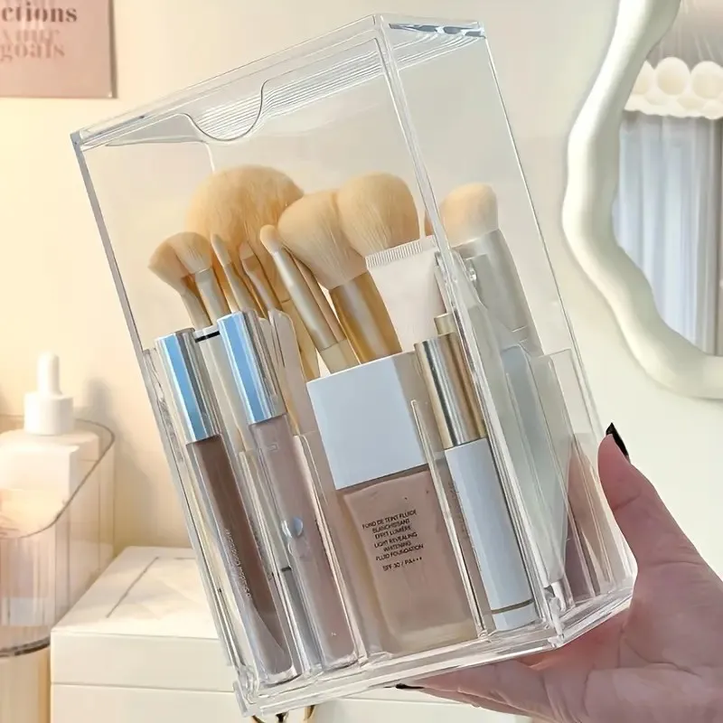 1PCS Makeup Organizer Cosmetic Brush Holder Cosmetic Display Case Cosmetic Shelf Transparent With Lid Dustproof, Waterproof 6