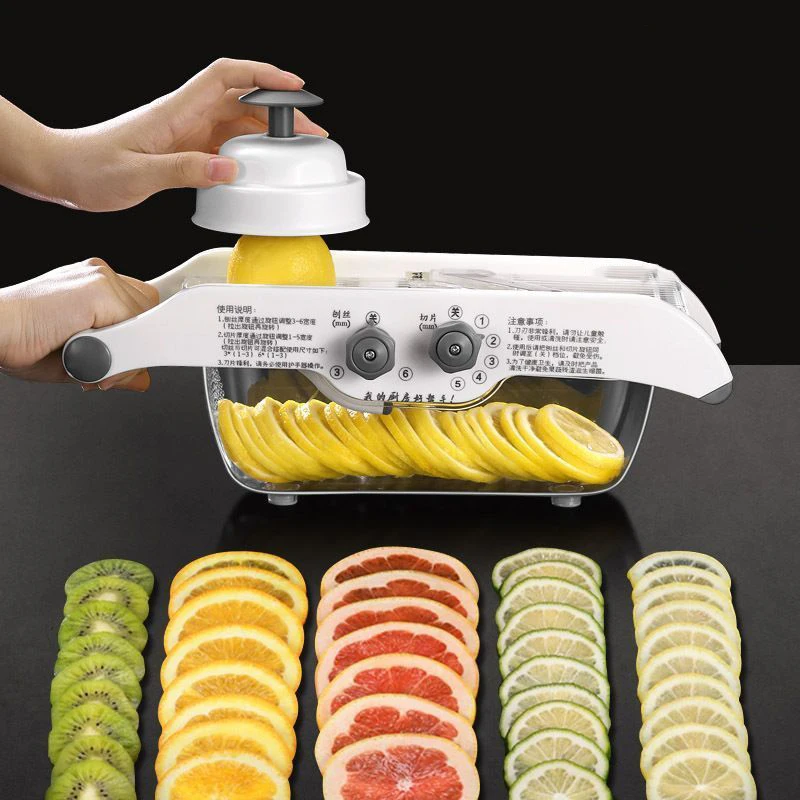 Adjustable Vegetable Chopper With Basket Multifunctional Manual Lemon Fruit Potato Carrot Slicer Kitchen Cutting Accessories