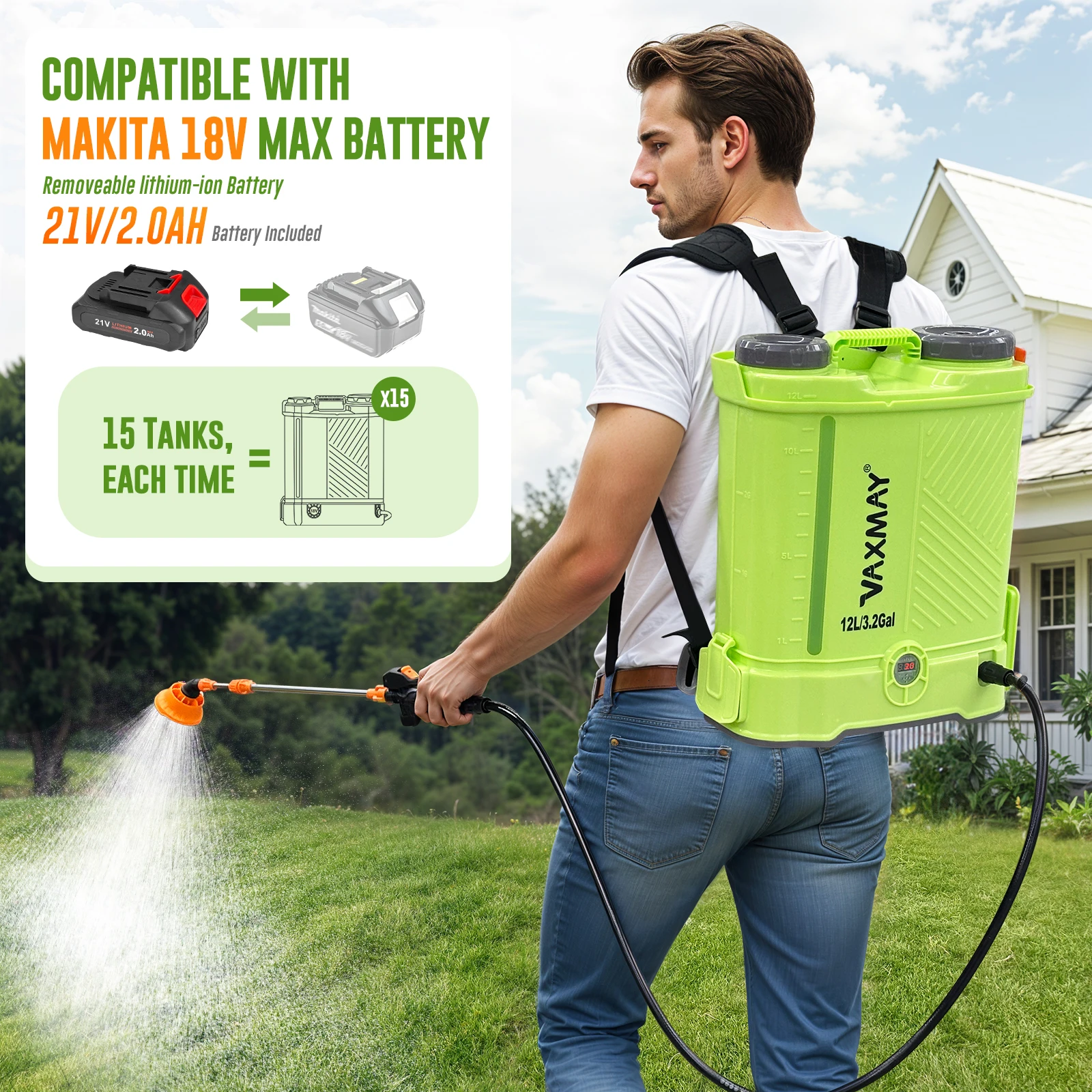 VAXMAY Garden Pesticide Sprayer Automatic Knapsack Power Sprayer 12L for Garden Battery Backpack Sprayer 6