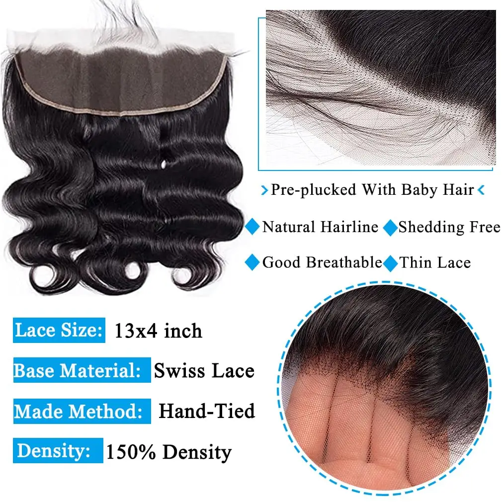 12A Human Hair 3 Bundles with 13x4 Lace Frontal (28 30 32+20) Body Wave Human Hair 100% Unprocessed Brazilian Bundles