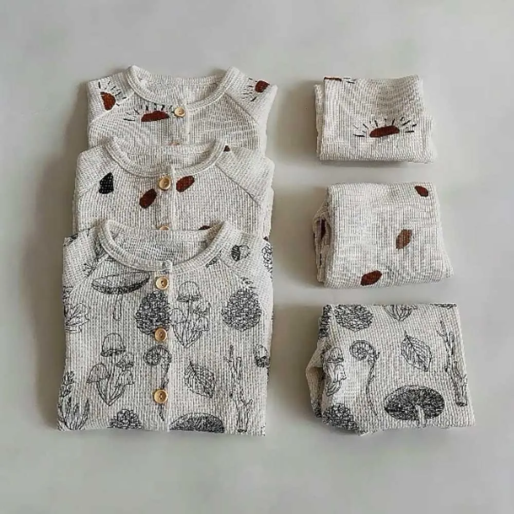 

Baby Girls Boys Pajamas Set 1 To 4Yrs Children's Cartoon Printed Underwear Suit Fall Winter Kids Thicken Warm Waffle Sleep Wear