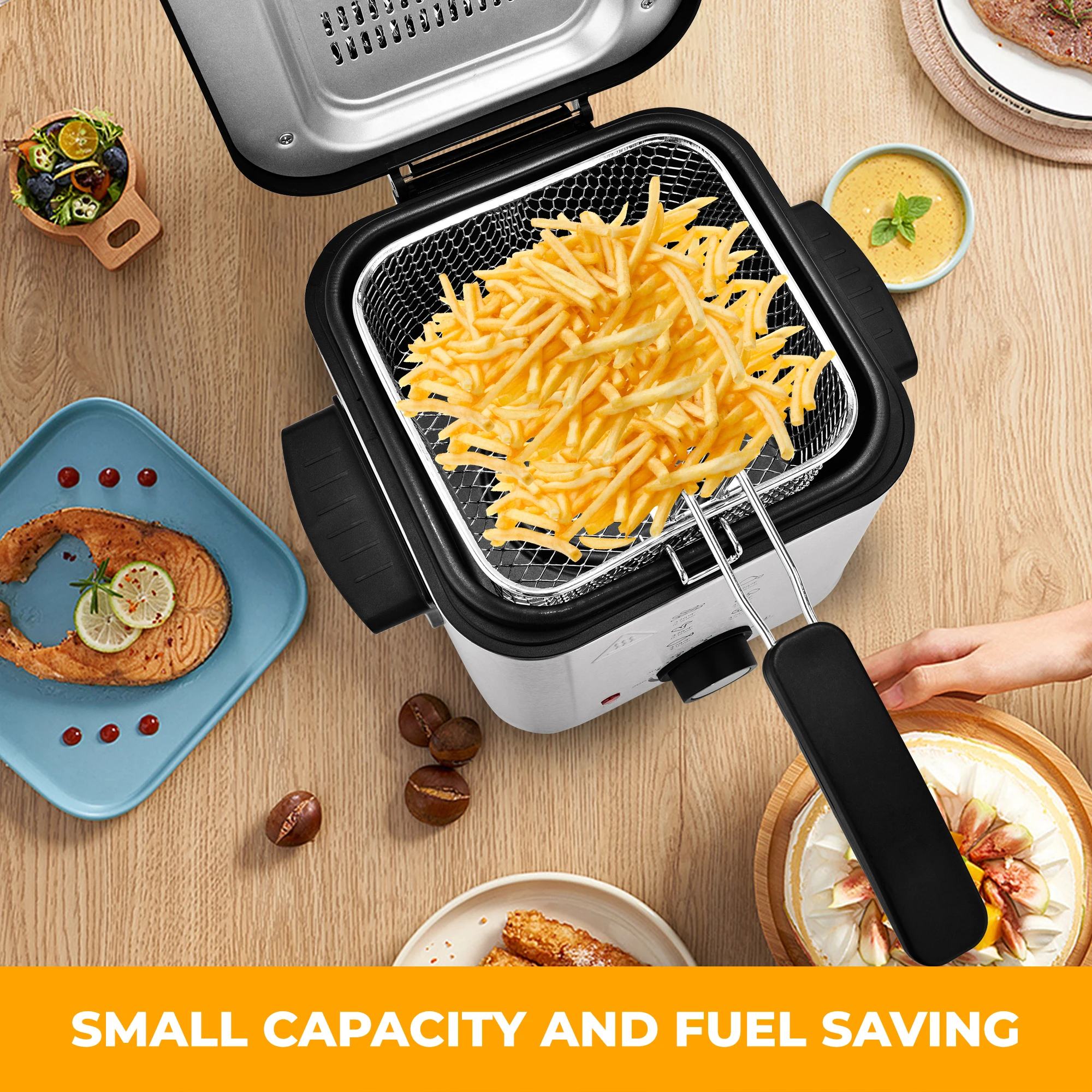 Deep Fryer 1.5L Cool Touch with Basket Nonstick Removable Lid for Street Vendors Fried Chicken Fries Pot US 6