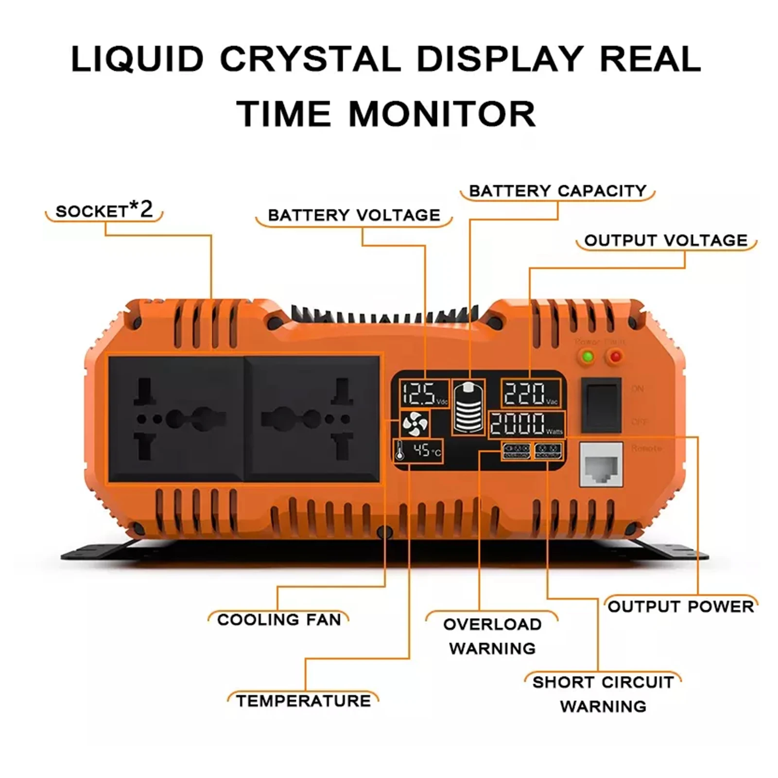 Inversor de onda senoidal pura, transformador 12V a 220V, tomada da UE, display LCD, controle remoto para casa, camping, rvs, 6000W