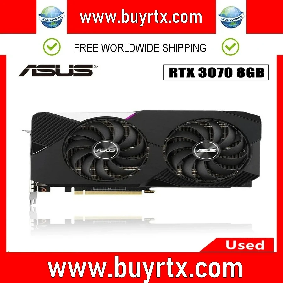 

2024 Used ASUS RTX 3070 8GB GDDR6 Graphic Card 256bit Video Cards GPU RTX3070 8G PCI Express 4.0 16X