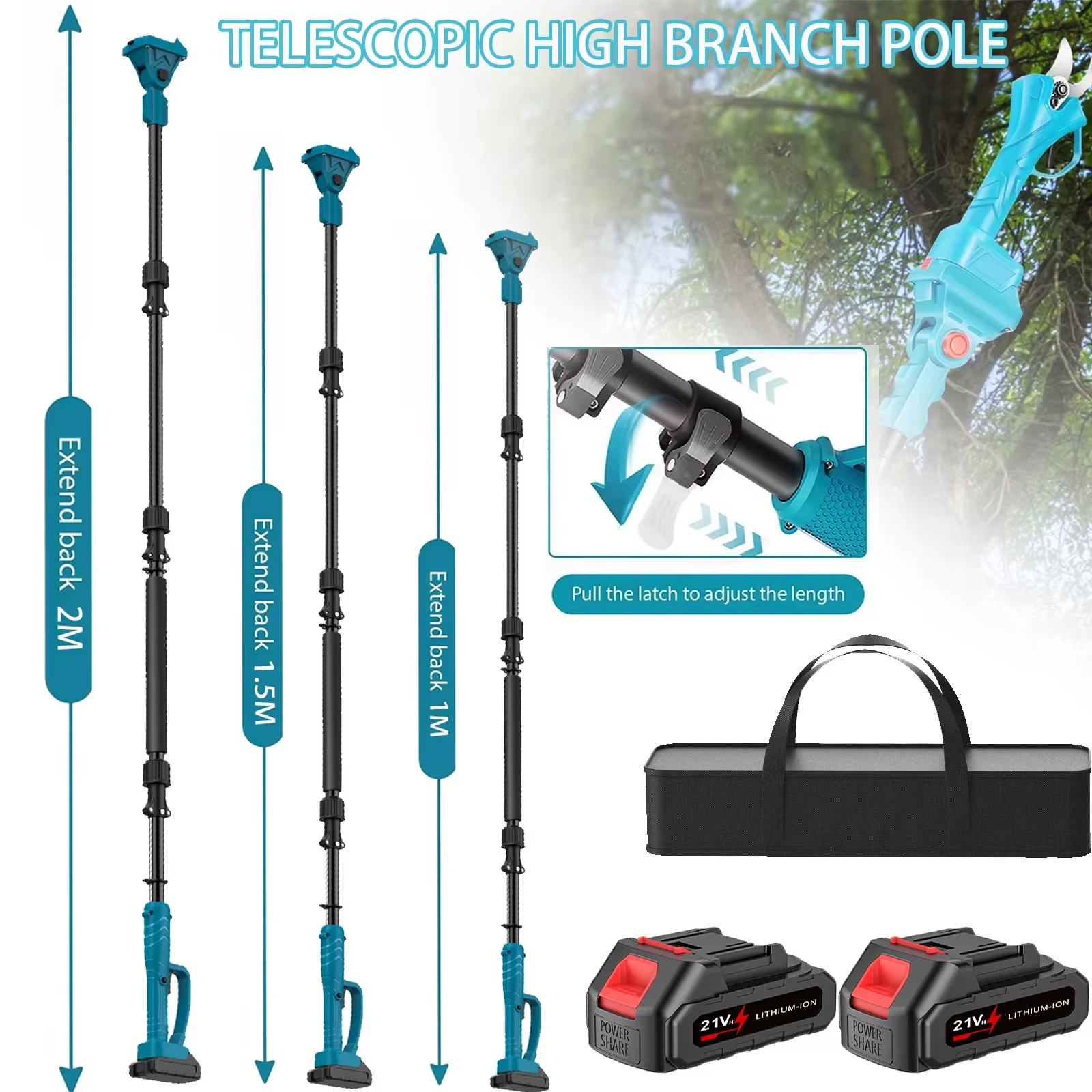 Cordless High Branch Extension Pole 180° Degree Adjustable Electric Chain Saws Scissors Telescoping Rod For Makita 21V Battery