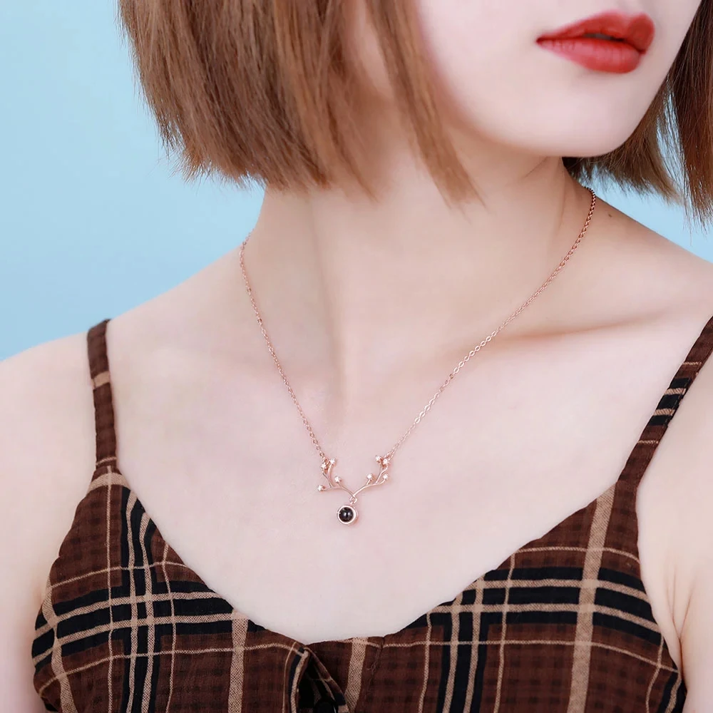 Dascusto Customized Photo Necklace Antler Pendant Promise Necklaces Personalized Projection Necklace For Women Gift Anniversary