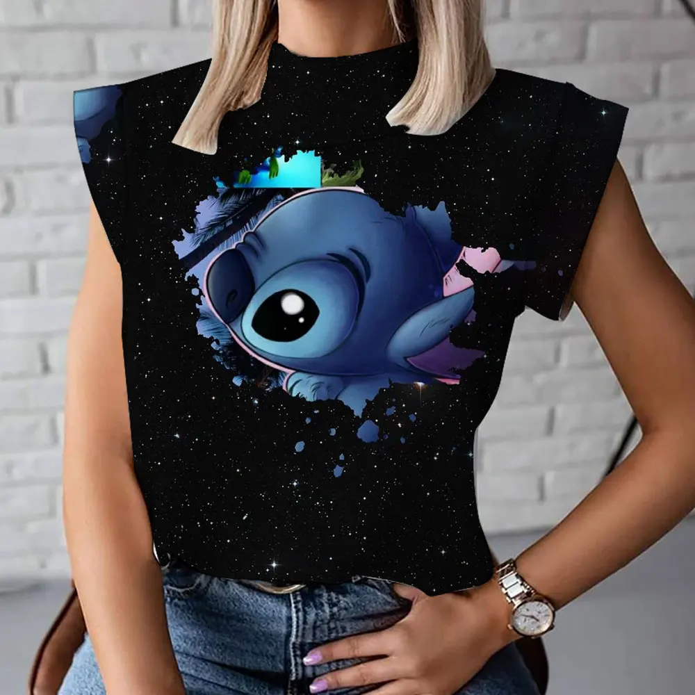 

Women's clothing 2023 summer new Disney Stitch chic small short-sleeved niche T-shirt sleeveless high-necked short-sleeved