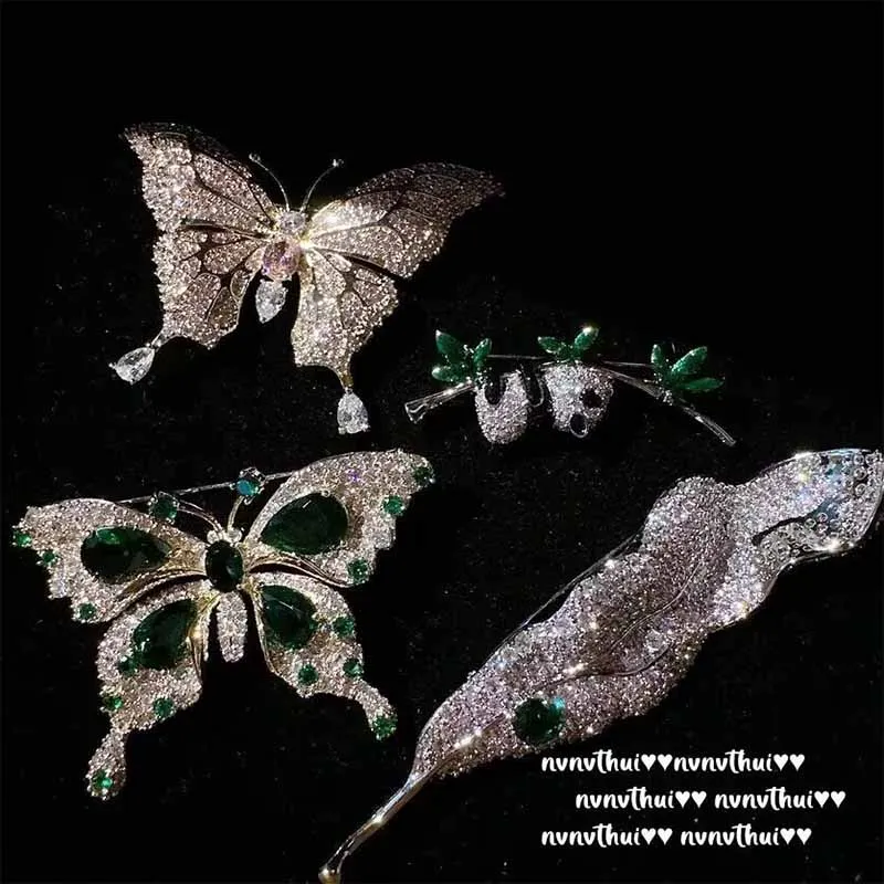 

Women Charming High Quality Zircon Brooches Butterfly and Dead Leaf Designed Garment Accessories Corsage Pins Customized
