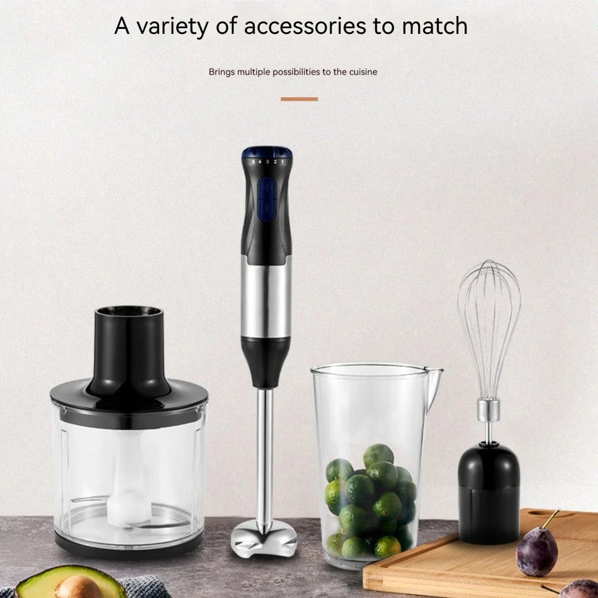 OWJHE 4-in-1-Handmixer, 1000 W, leistungsstarker Stabmixer aus Edelstahl, 700 ml Rührbecher, 500 ml Prozessor, Schneebesen – Detail 4