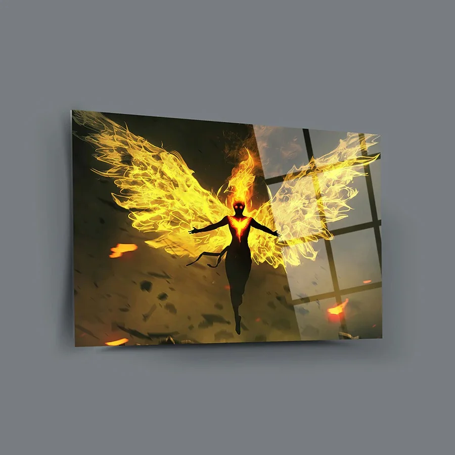 

Phoenix Girl Decor , Glass Wall Art,Frameless Free Floating Tempered Glass Panel,Home Office Living Room Decoration,ctsa-126af