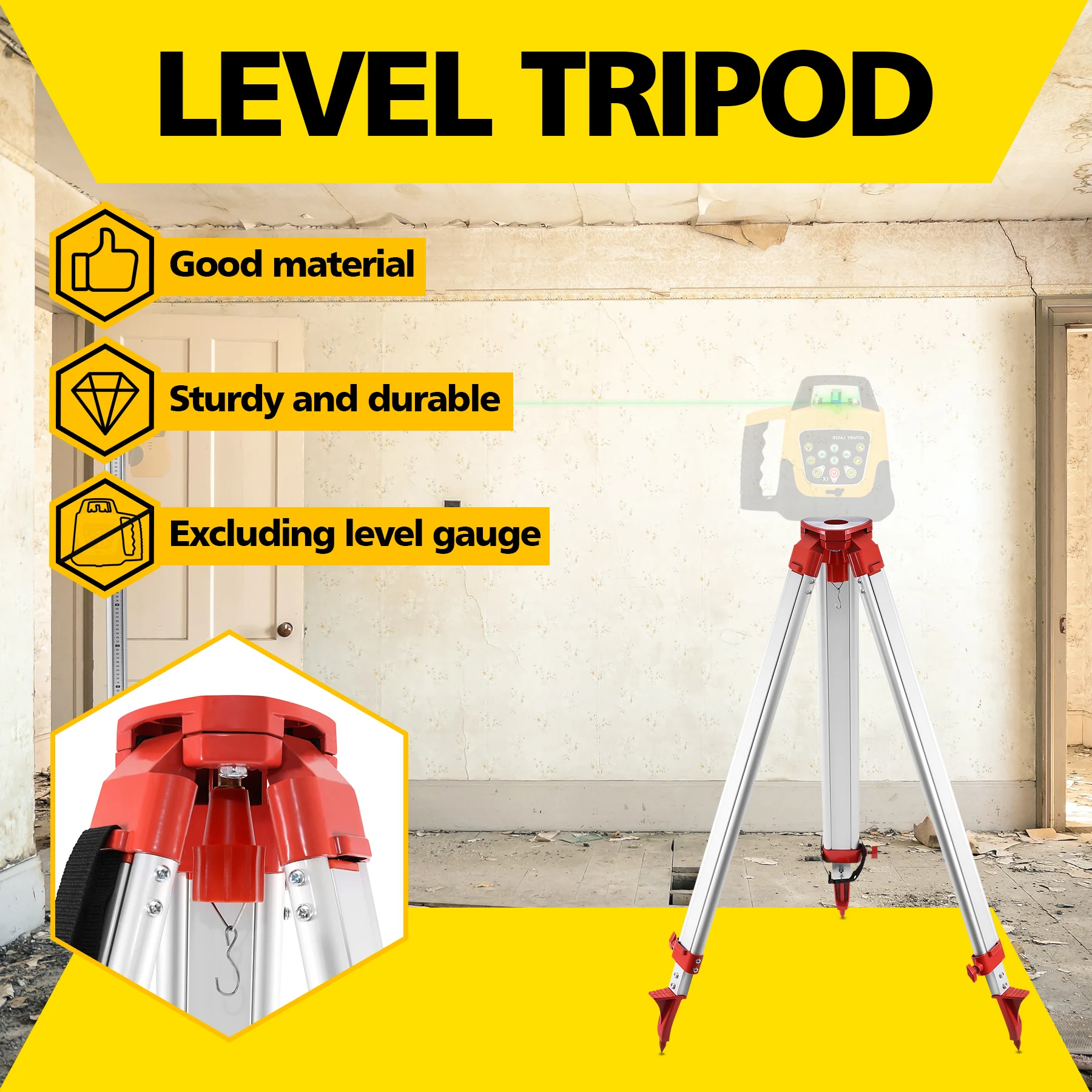 Samger 1.65M Adjustable Height Laser Level Tripod Aluminum Laser Level Tripod Stand with 5M Staff Ruler For Self leveling Tripod