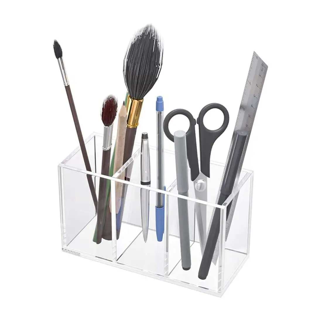 Transparent Makeup Brush Organizer, Makeup Storage Tray, Bathroom Drawer Makeup Organizer, 3 Slot Acrylic Makeup Brush Organizer 6