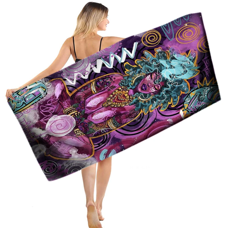

Abstract Portrait African American Black Doodle Art Angels Egg Pagan Mythology Surreal Goddess Quick Drying Towel By Ho Me Lili