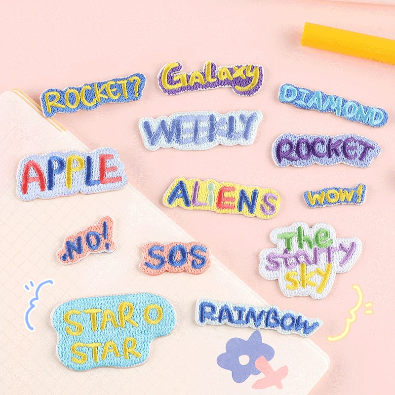 

English Letters Embroidered Patches For Clothing Badge Stick On Patch Appliques Clothes Jacket Hat DIY Self-adhesive Stickers