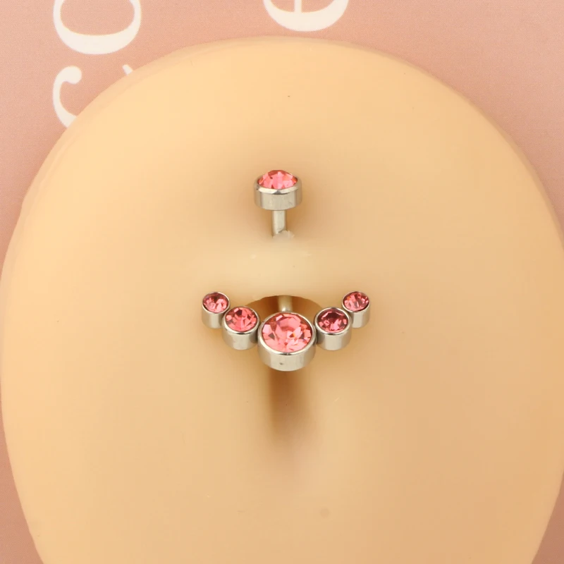 Dangled Belly Button Rings Surgical Steel 14G Bar Navel Piercing Ring Crystal CZ Flower Butterfly Heart Belly Ring Ear Jewelry