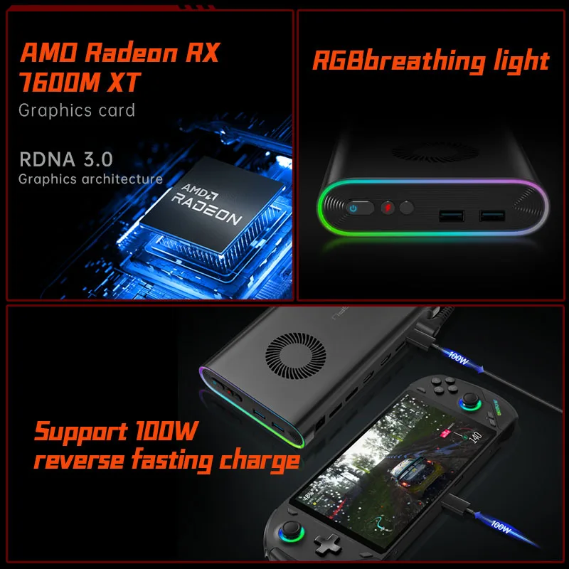 Onexplayer newest Bejáró gpu onexgpu vel tároló 8GB GDDR6 AMD ATI Radeon RX 760OMXT Mozgékony Grafika Kibővítés Dokk oculink USB 4