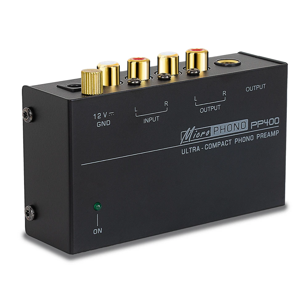 PP400 Ultra Compact LP Turntable Phono Preamp Low Noise with Metal Shell Portable Audiophile Amplifier