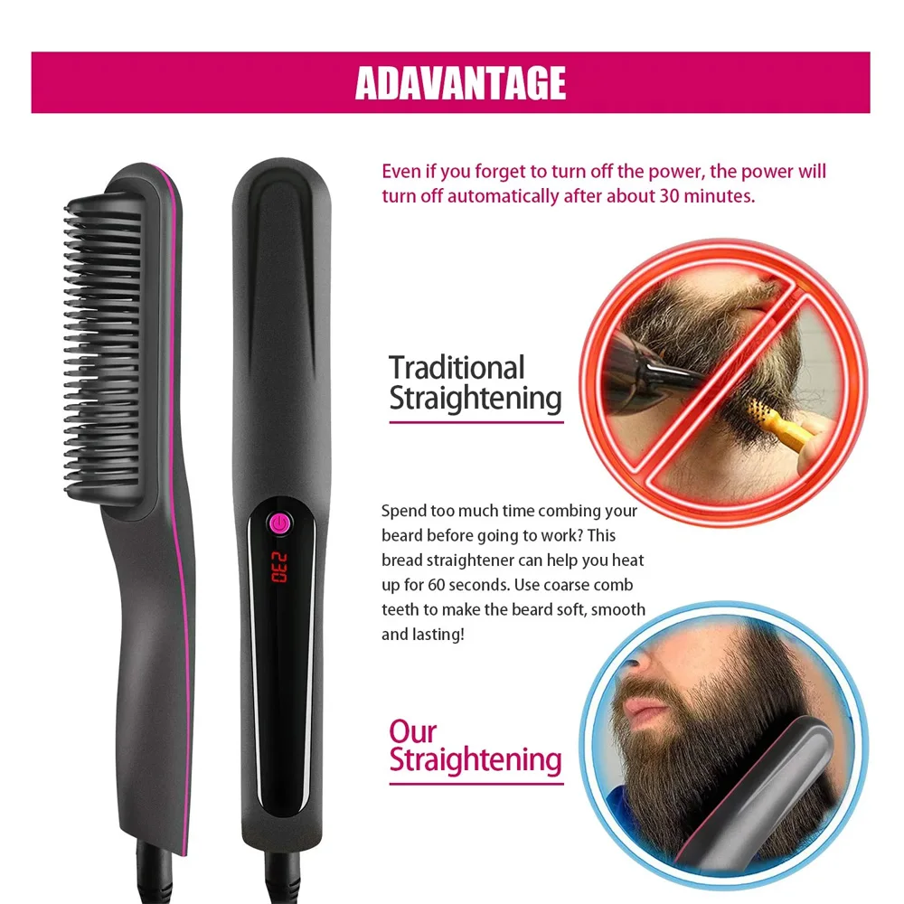 Hair Straightener Multifunctional Professional Men Beard Straightener Brush Grooming Hot Comb Beard Straightener Brush 5