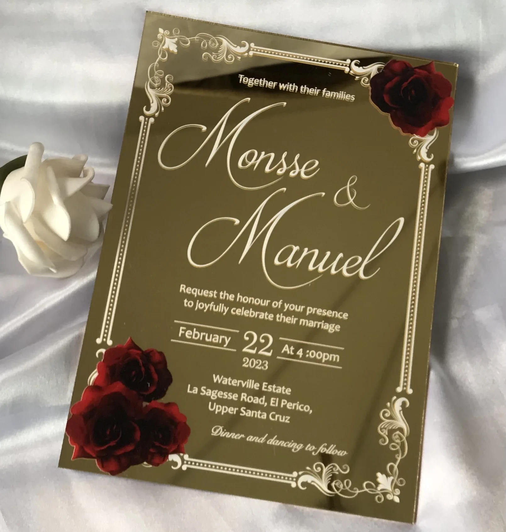 Acrylic Wedding Invitation Mirror Gold Acrylic Invitation Red Roses Wedding Invite Custom 10pcs Mirror Invitation Decoration Aliexpress