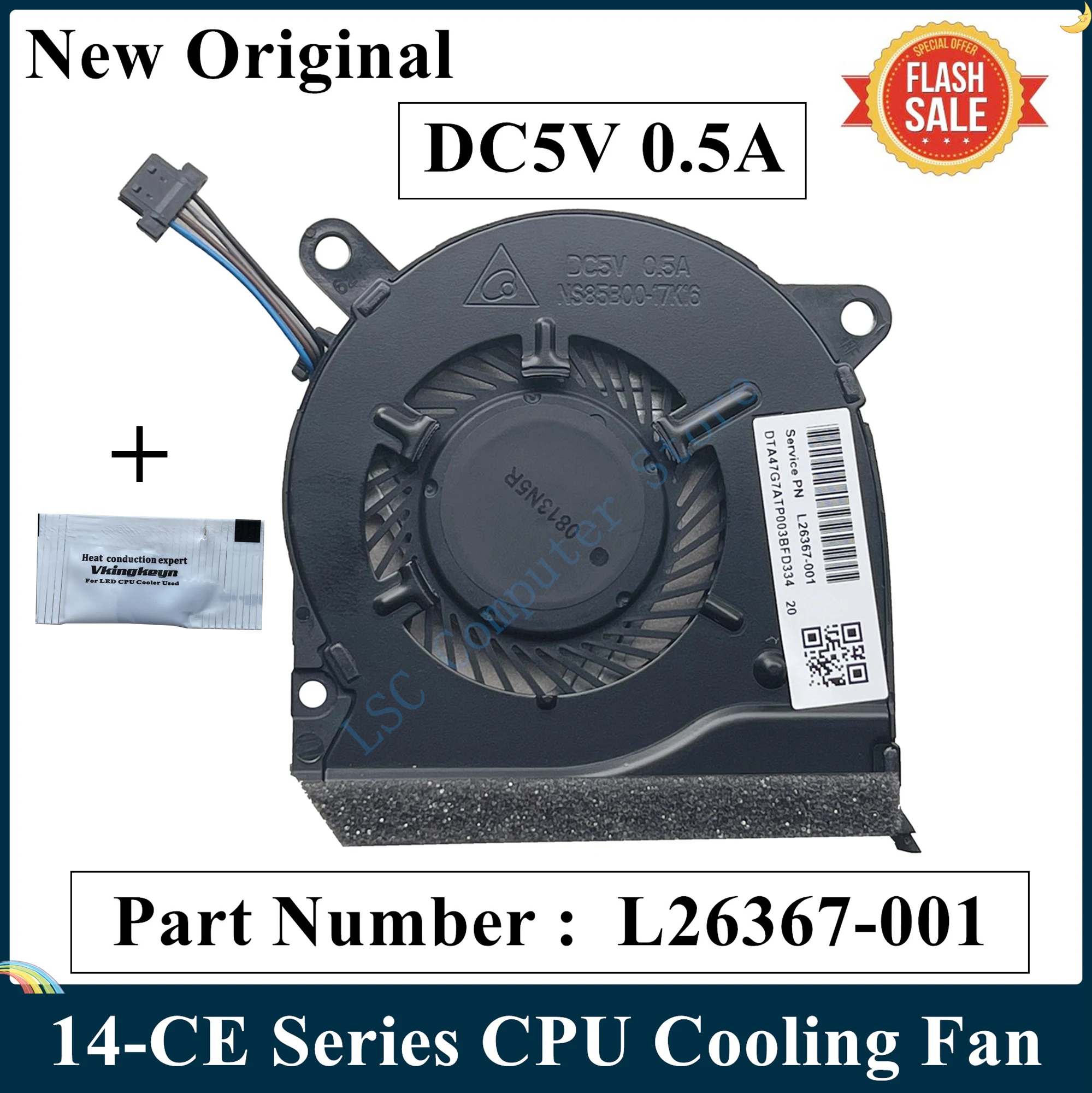 Cooling Fan LSC New Original For HP Pavilion 14-CE Laptop CPU Cooling Fan L26367-001 NS85B00-17K16 TPN Q207 DC5V 0.5A ping
