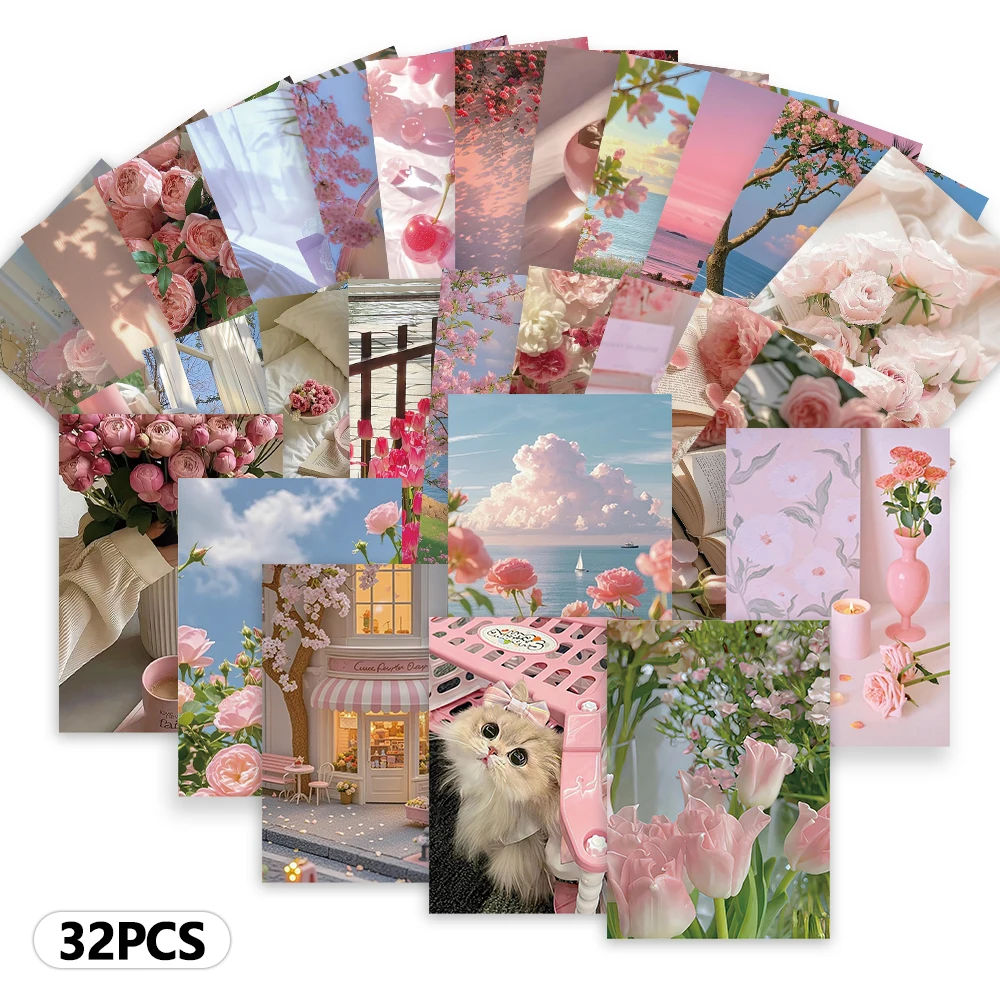 Pink Girl Series Postcard Collection: Room Decor, Souvenirs & Collectibles (32 Pieces)
