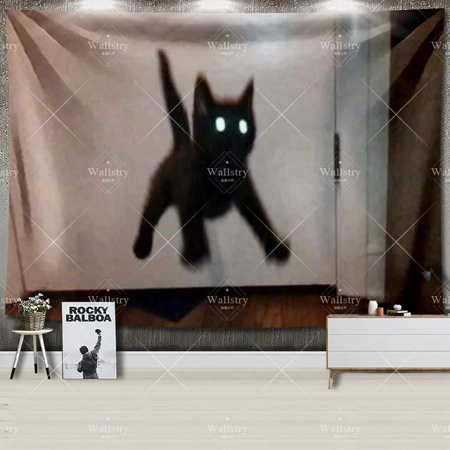 Black Cat Pfp Meme Funny Tapestry Large Fabric Wall Tapestry