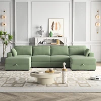 Модульный диван Anajqaqia, секционный диван, U-образный диван, мягкий диван для гостиной и спальни, вельвет, зеленый — изображение 2