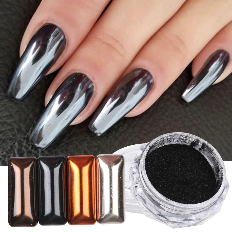 Nail Decoration Black Mirror Chrome Nail Powder Metallic Rubbing Glitter Pigment Gold Dust Gel Polish Flake Winter