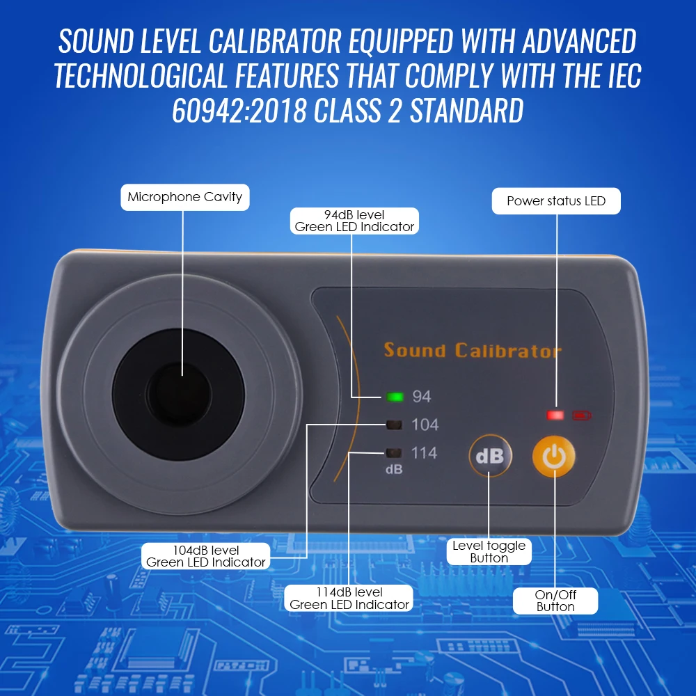 Sound Level Calibrator Meter 114dB 94dB 104dB Calibration Level For 1/2" 13.2mm Microphone Size Sound Meter 6