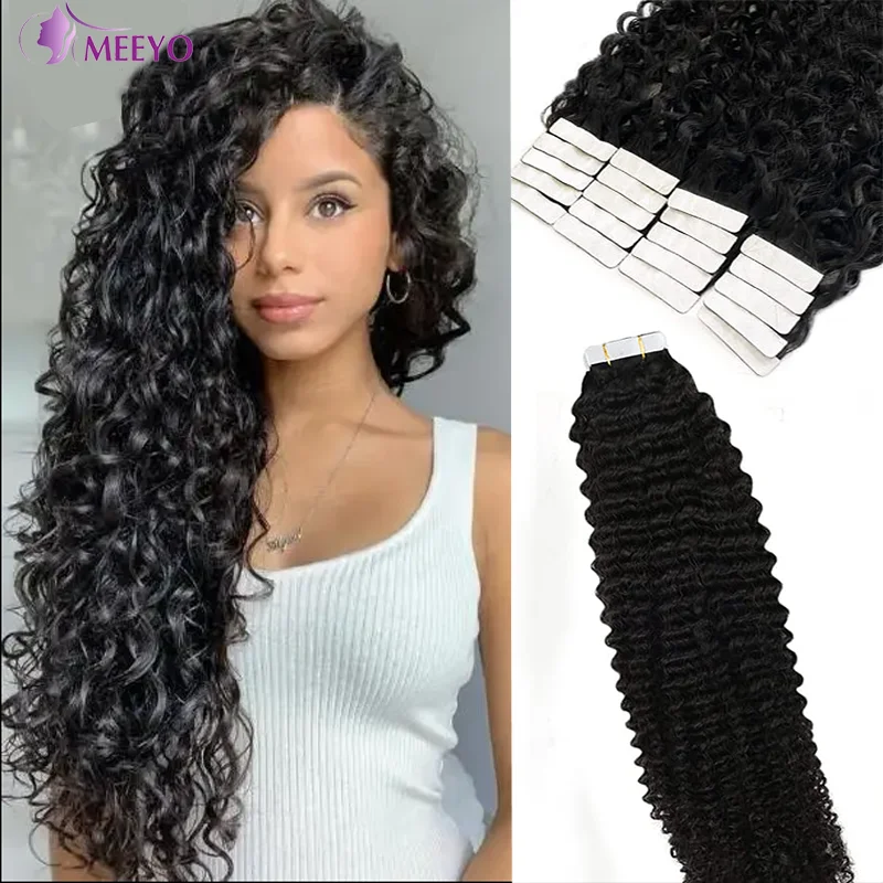 Tape in Human Hair Extension Deep Wave Brazilian Tape in Curly Human Hair Natural Black Color Extensions 16-26 Inch human hair extensions hair extensions