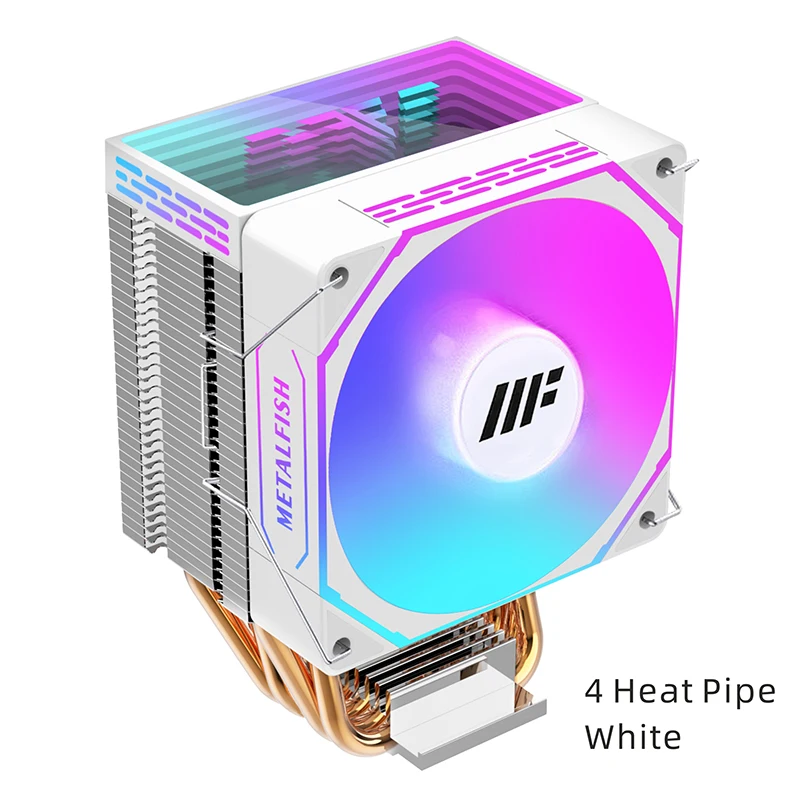 Metalfish-cpu Refrigerador para o pc Radiador Branco 4pin Pwm fã Silencioso do Argb Intel 1700 1200 1150 1155 1156 1366 2011 Am5 Am4 Am3 X99 X79 - Imagem 4