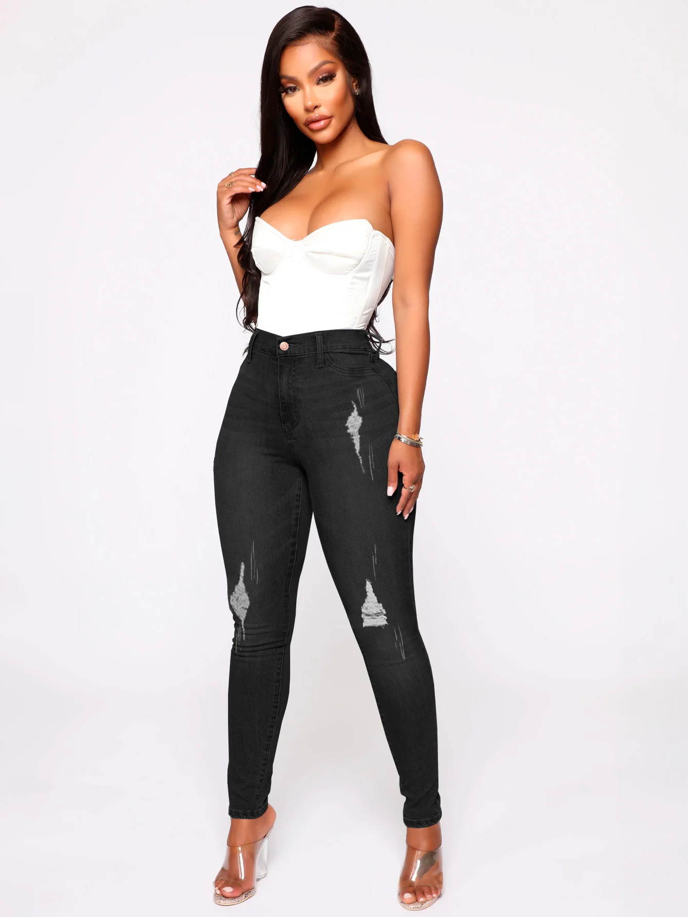 Jeans Dama Shendy Vendy Stretch Mezclilla Levanta Pompa Tiro Colombiano