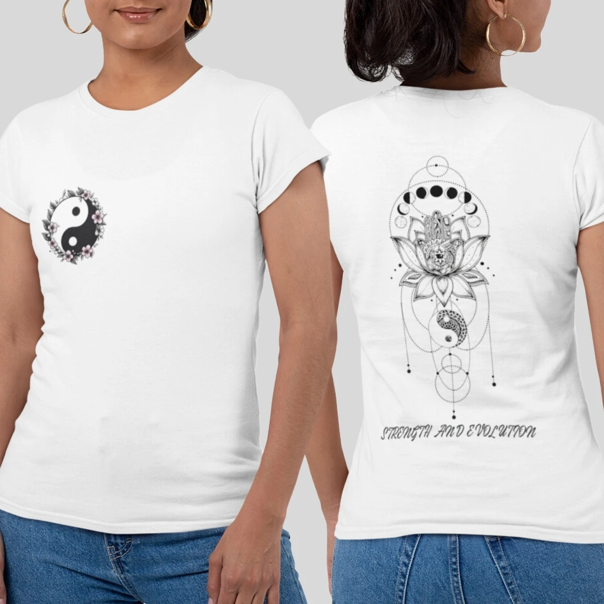 Camiseta Feminina GuGi Flor De Lótus E Yin Yang Frente E Costas Leve Macia 100% Algodão - CF01-015