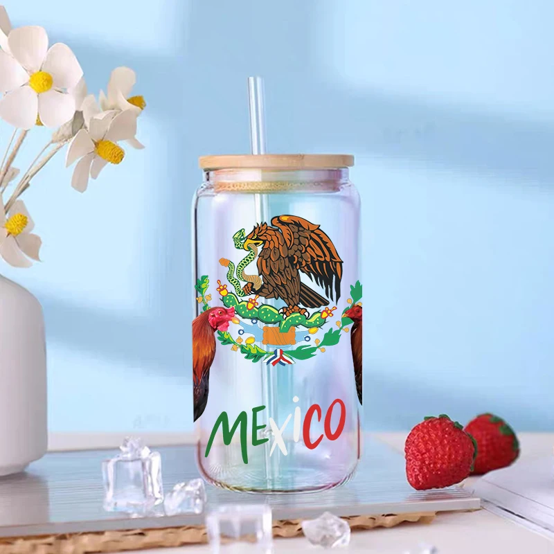 UV DTF Transfer Sticker Mexico Flowers 16oz Libbey Glasses Wraps Bottles Cup Can DIY Waterproof Decals D14413