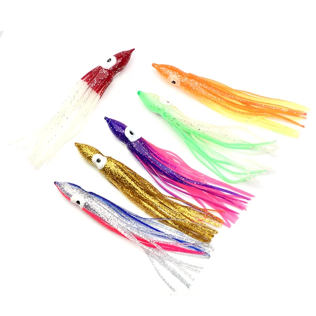 20colors 5pcs/bag Soft Luminous Octopus Skirts Lures Silicone Tuna Trolling  Skirted Squid Jigging Sea Fishing Bait 12cm Glow Eye