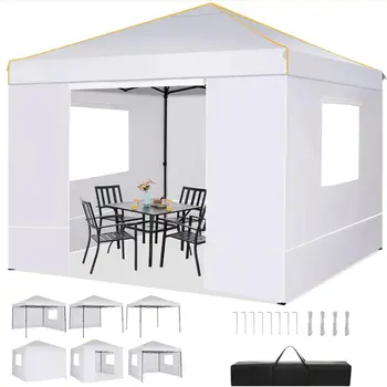 Tenda da festa pieghevole con gazebo impermeabile pop-up 3x3 m con 4 pareti laterali Gazebo da giardino anti-UV per esterni, feste, eventi commerciali 1